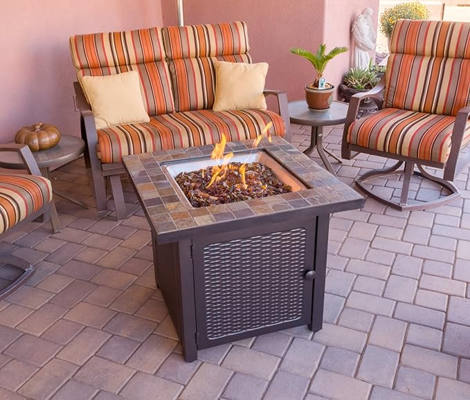 AZ Patio Heaters 30" Square Slate Tile Top Fire Pit