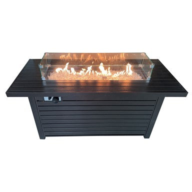 AZ Patio Heaters Rectangle Hammered Bronze Fire Pit With Wind Screen