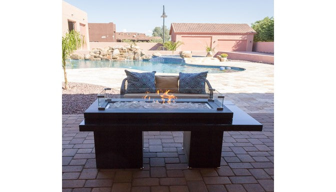 AZ Patio Heaters Rectangle Two Tier Glass Top Fire Pit Black/Mocha