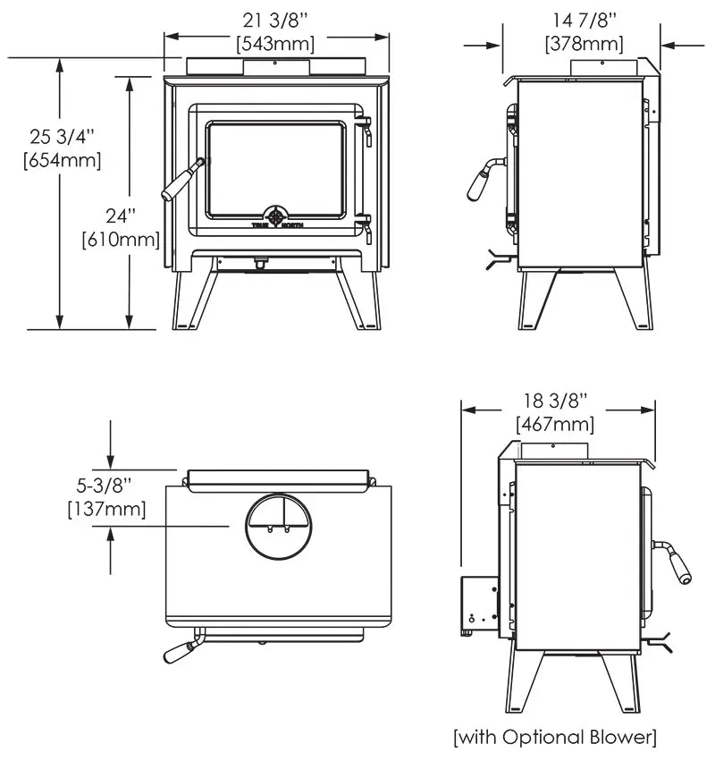 True North TN10 Small Wood Burning Stove with Legs