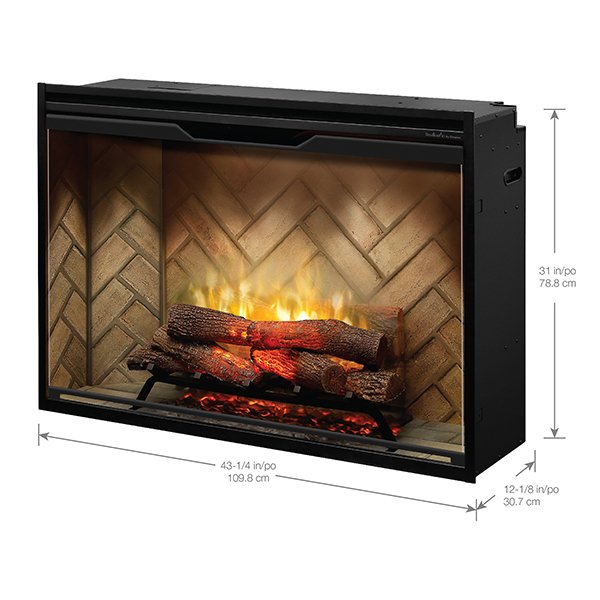 Dimplex 42" Revillusion Built-In Electric Firebox with Herringbone Panels, Glass Pane and Plug Kit